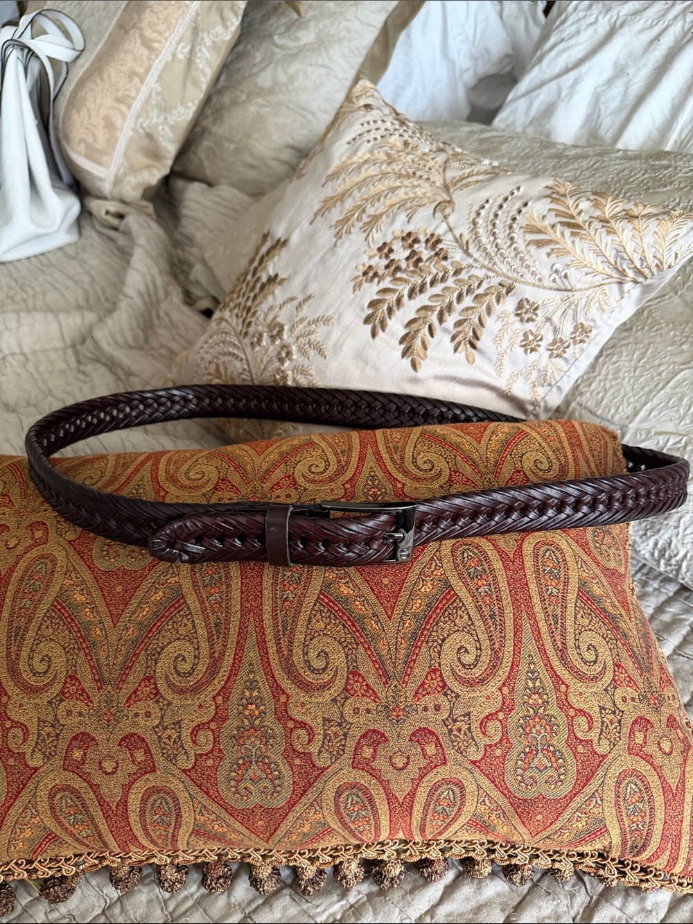 Classic Braided Leather Belt Dark Brown